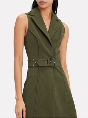 10 Crosby Derek Lam Sleeveless Olive Green Belted Trench Dress